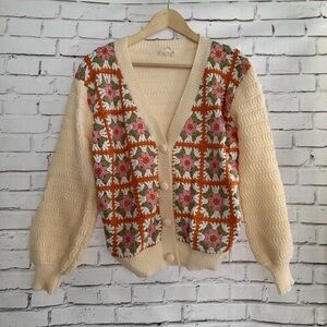 BiBi Floral Knit Cardigan - Cream and Orange